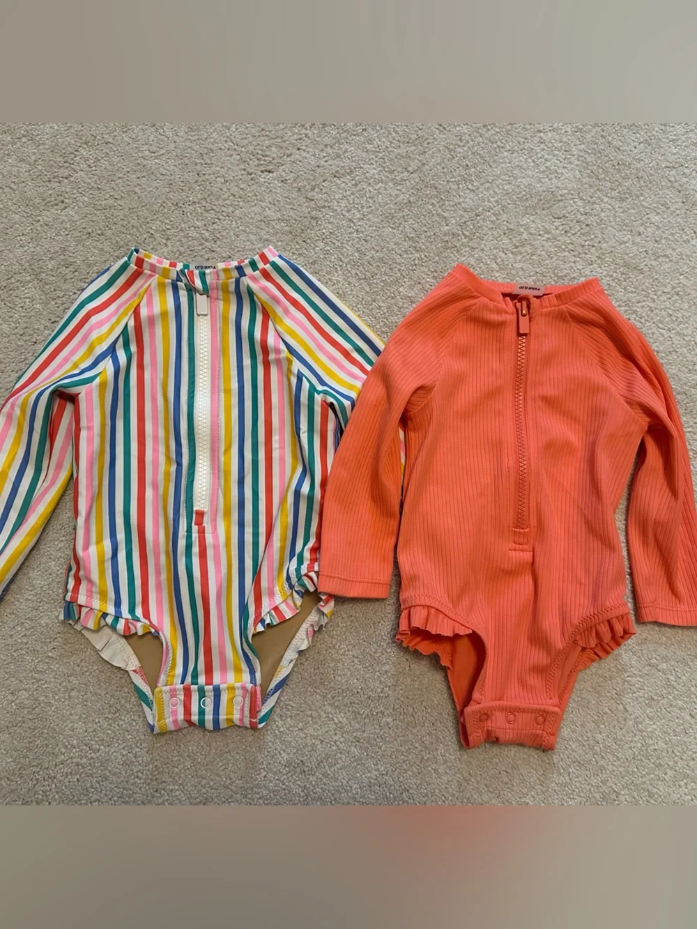 Old Navy Girls' Multicolor Stripe and Coral One-Piece Swimsuits